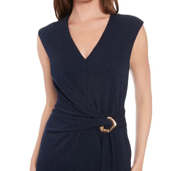 Share Maggy London Navy Blue PETITE Size 2 Ariel Knee-Length Sheath Dress NWT 34 - Picture 1 of 4
